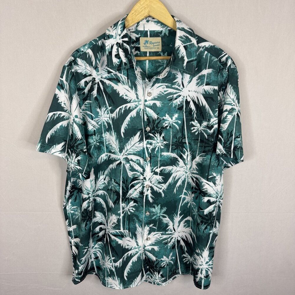 Royaura Hawaiian Shirt‎ Men’s XXL Palm Tree Tropical Print Green